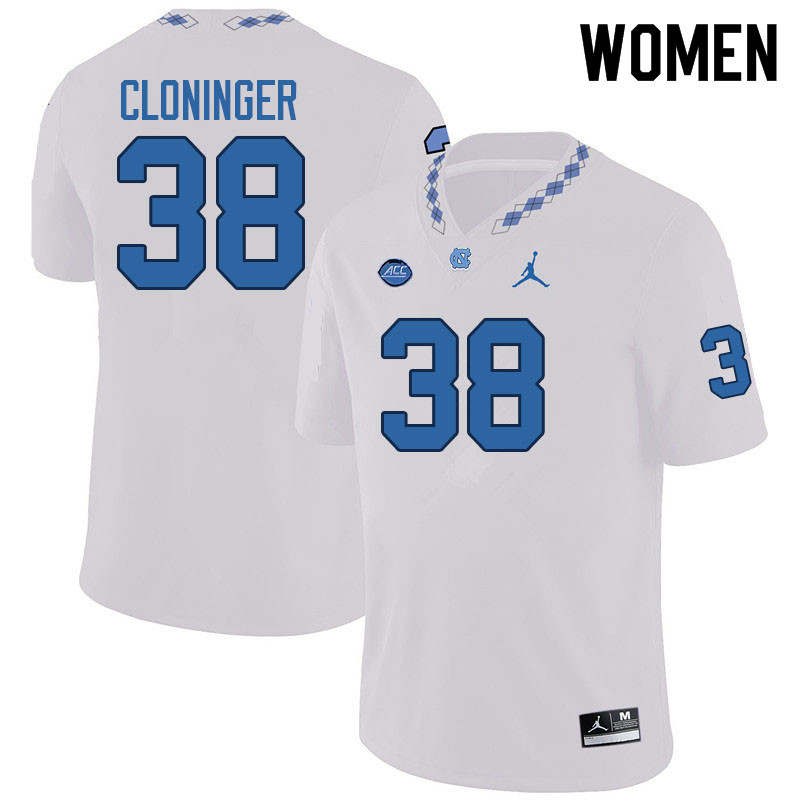 Women #38 Aiden Cloninger North Carolina Tar Heels College Football Jerseys Sale-White
